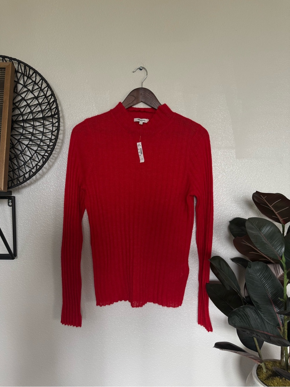 🍒 Madewell NWT Alpaca Blend Mockneck Sweater - Bright Cherry Size L